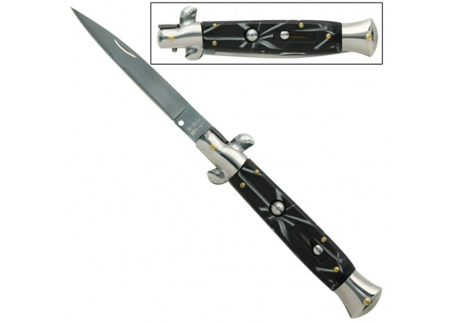 IL Grande Italian Milano Stiletto Black Marble Automatic Knife